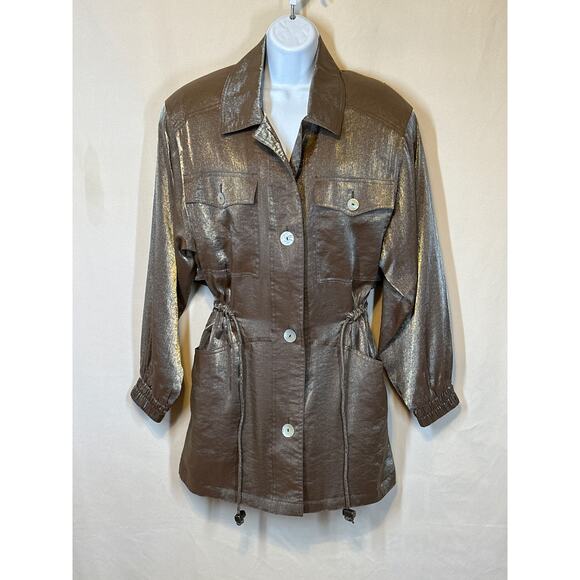 PIZAZZ Gold Brown Metallic Jacket S Y2K 90’s Romantic Goth Couture Streetwear - Picture 1 of 16
